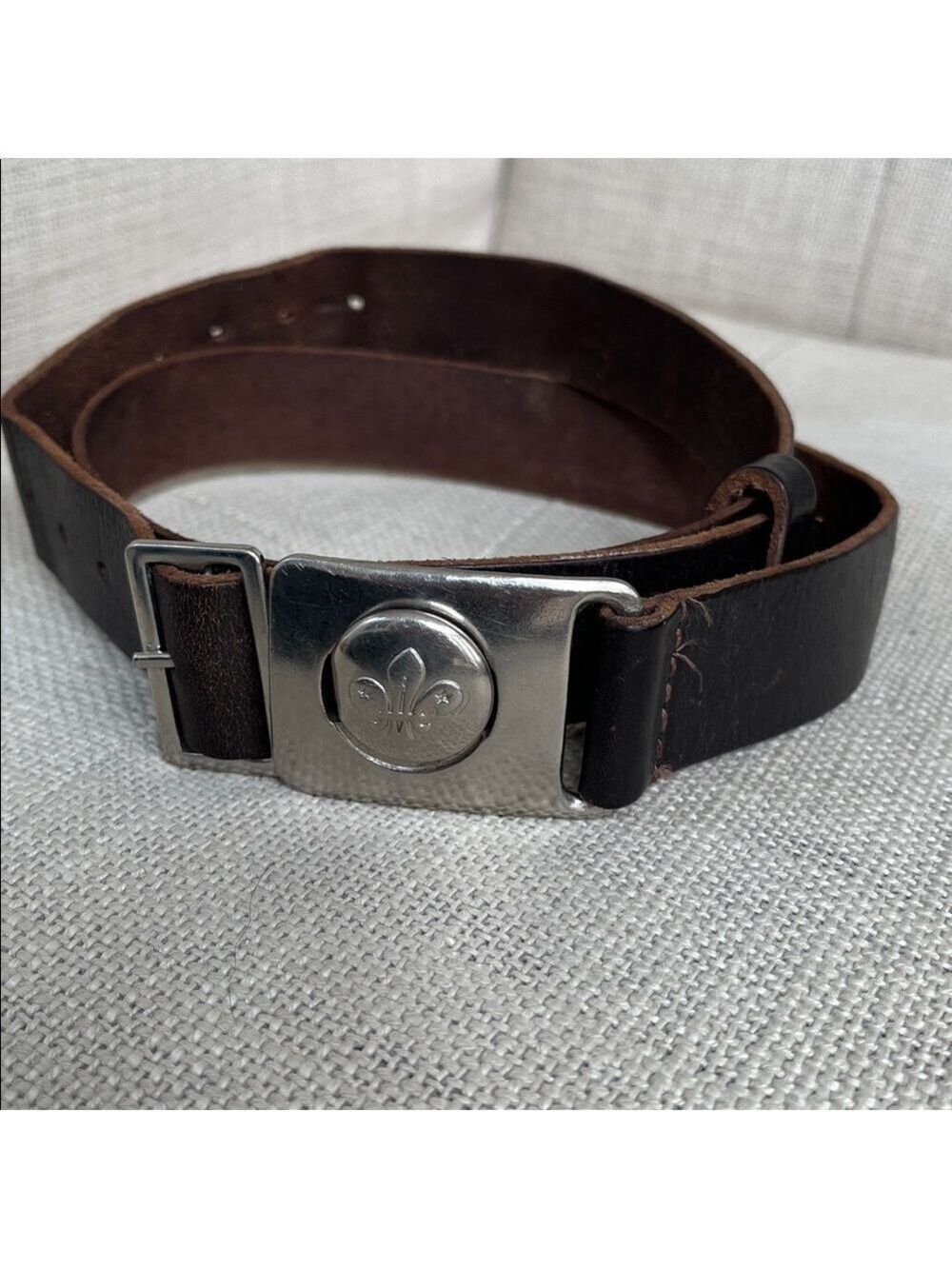 Vintage Scout Assn Approved Patt Brown Leather Belt Two Piece Buckle Adjustable